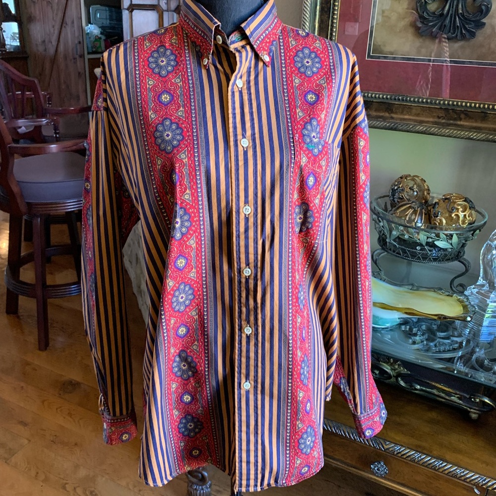Tommy Hilfiger Bold Print Striped Button Down Shirt